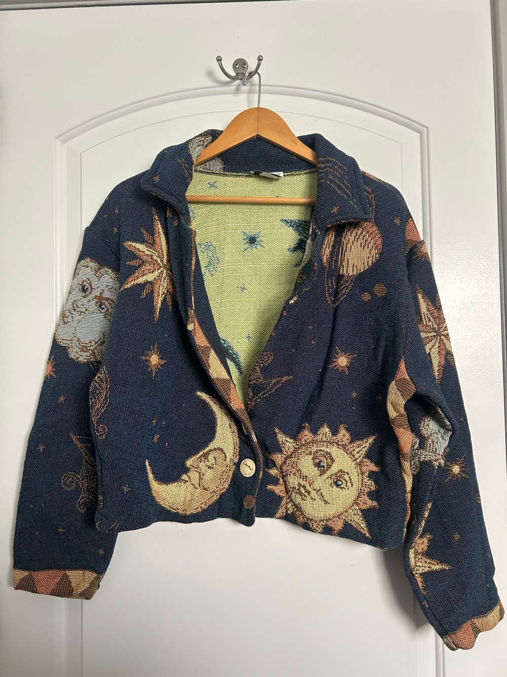 Celestial Vintage Sun Moon Star Knit Jacket Size M/L Whimsi Boho 90s Art to Wear